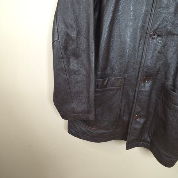 Vintage Structure Heavy Pebbled Brown Leather Jacket Car Coat Mens Size XL - Picture 5 of 12